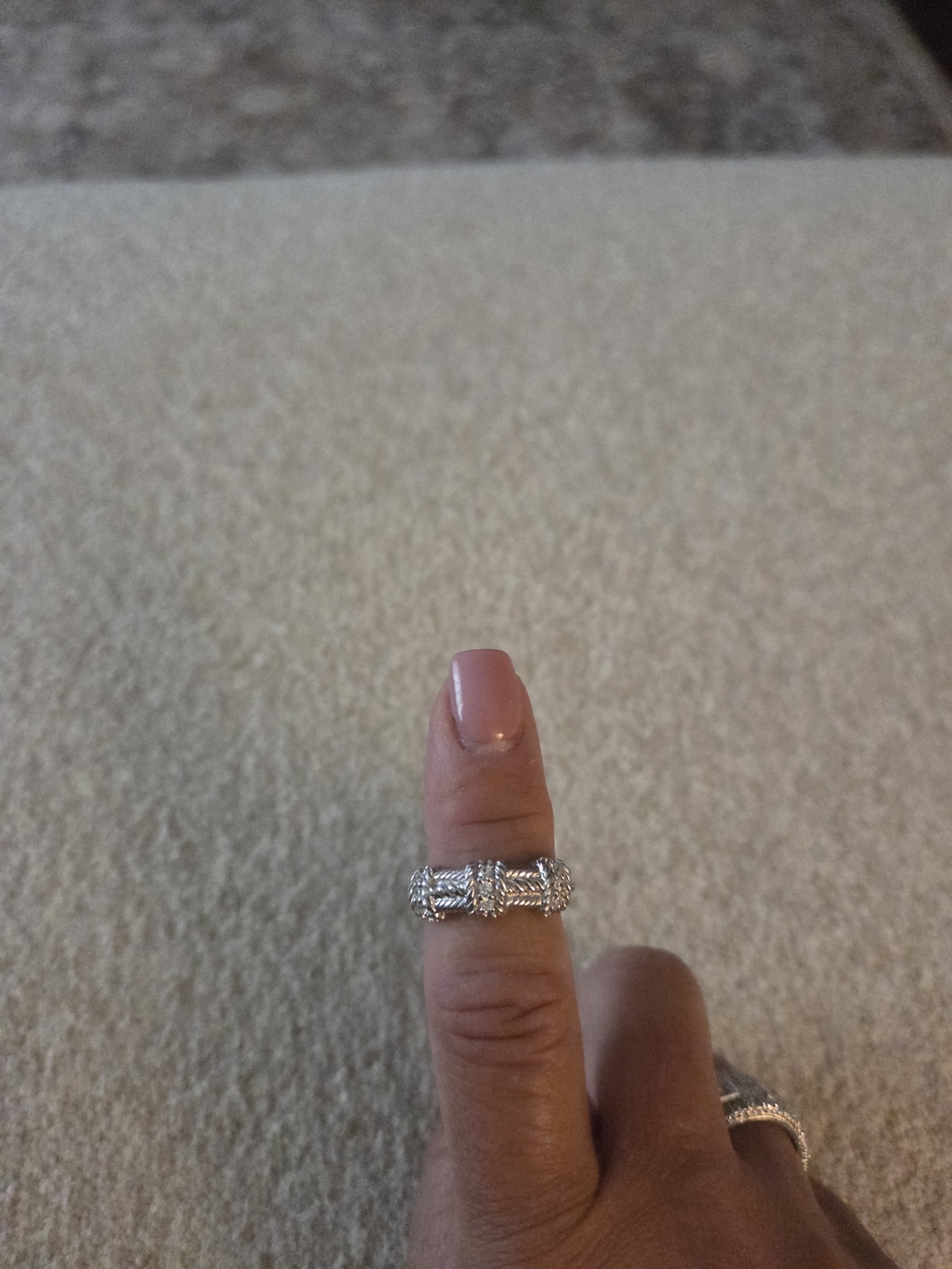 Judith Ripka 925 Sterling Silver CZ Cable Station Band Ring Size 8 QVC - Picture 1 of 6